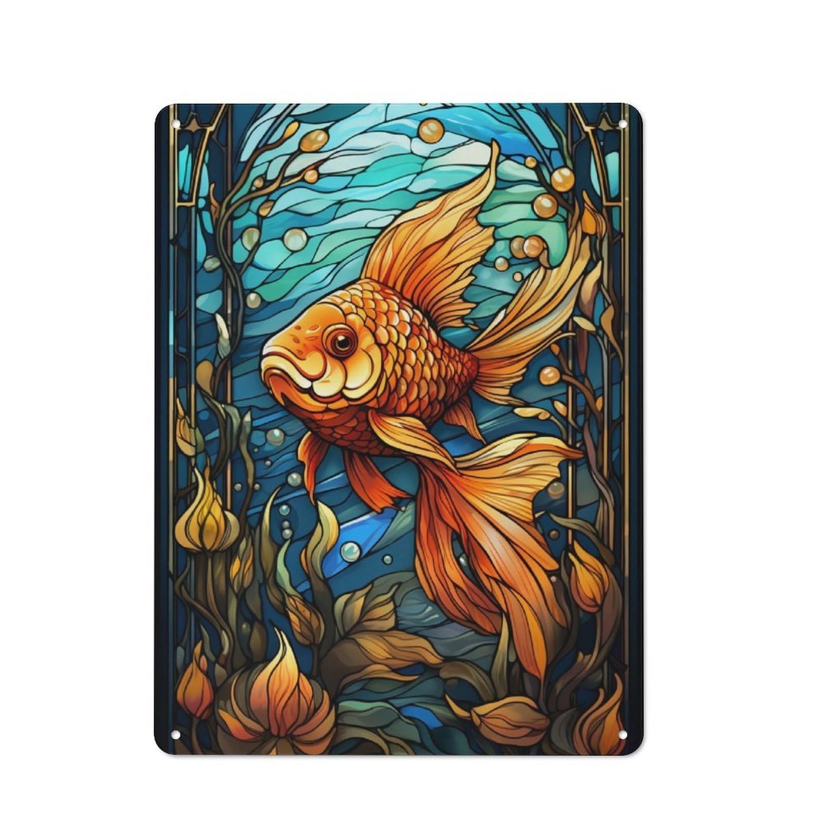 Junmoney Pisces Metal Plaque 40X30cm With For Pub Or Café, Rustic Decor, For Garage, Workshop And Man Cave Decoration