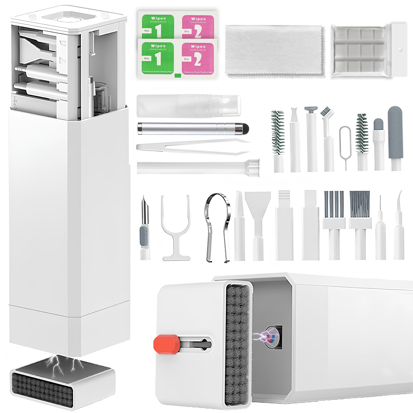 2026 Upgrade Phone Cleaning Kit 47PCS, iPhone Cleaning Kit, Airbud AirPods Cleaning Kit, Keyboard, Charging Port Cleaner for Apple Lightning/Android USB-C - Includes Putty, Cloth &amp; Wipes (White)