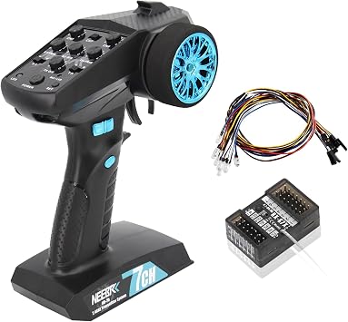 7 Channels RC Transmitter with Receiver Built-in Light Control System and 12LED Light Set, 2.4GHz Radio Remote Controller for RC Car Crawler Truck Racing Buggy Off Road On Road Boat TankBlue