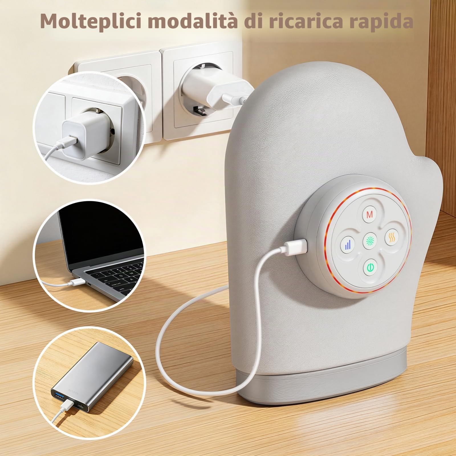 Massaggiatore Grigio Per Mani, Calore 3 Modalità & 5 Livelli | Modello Elettrico Senza Fili USB, Con Compressione Aria, Sollievo Artrite E Tunnel Carpale, Regalo Uomo E Donna