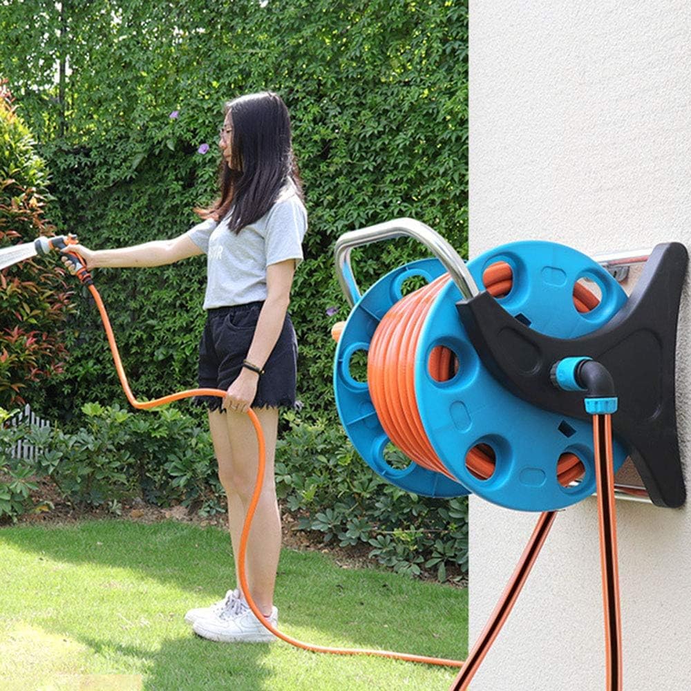 Wandhalterung Schlauchtrommel mit Kurbel und 8 Funktionen Sprühdüse für Gartenbewässerung und Autowäsche