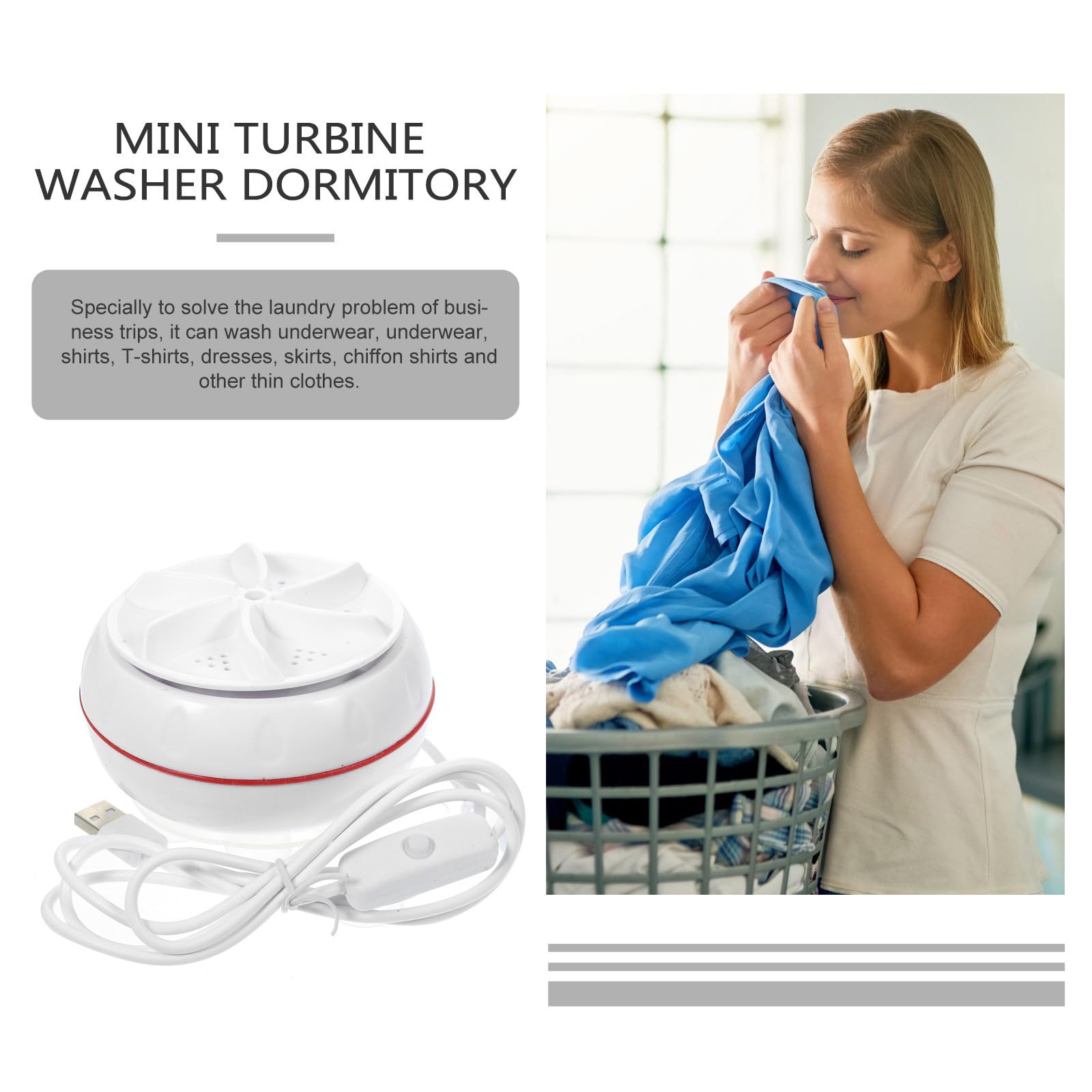 Mini Lave-linge Portable 30w USB Interrupteur, Blanc | Rotation Avant et Arrière, Abs Léger et Transportable, pour Voyages Fréquents et Usage en Dortoir