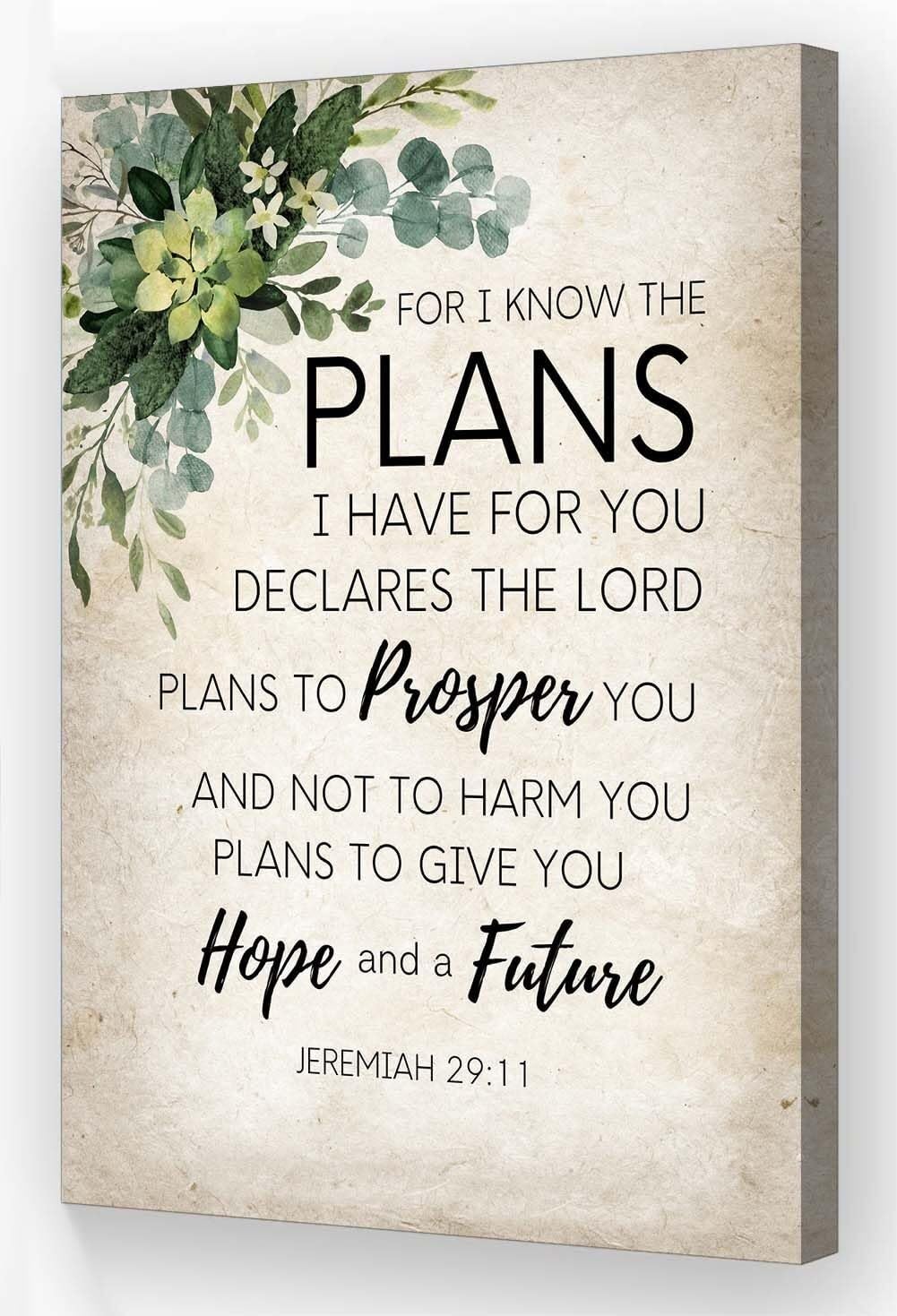 RNUMLIGH Jeremiah 29:11 Canvas Wall-Art For I Know The Plans I Have For You Bible Verse Print Christian Gift for Home Office(Framed,16x24inch(40x60cm))