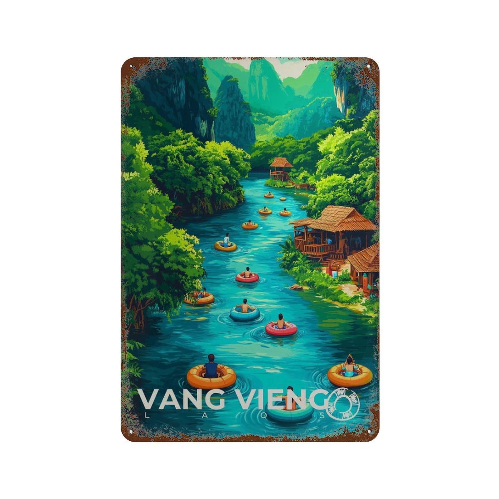 xiaoxiaoshen Vang Vieng Laos Travel Southeast Asia Wall Decor Art Metal Tin Poster Modern Home Decor Art Home Bar Shop Decorations Vintage Sign 30x20cm