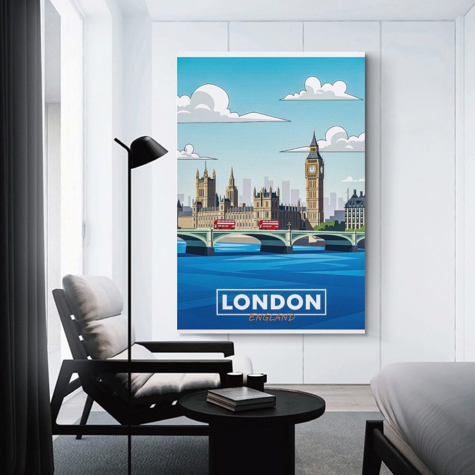 Junmoney London Skyline with Big Ben Canvas Art Print, 24x36inch(60x90cm), for Restful Interiors, Bedrooms Or Small Rooms, A Warm Accent for Relaxed Interiors