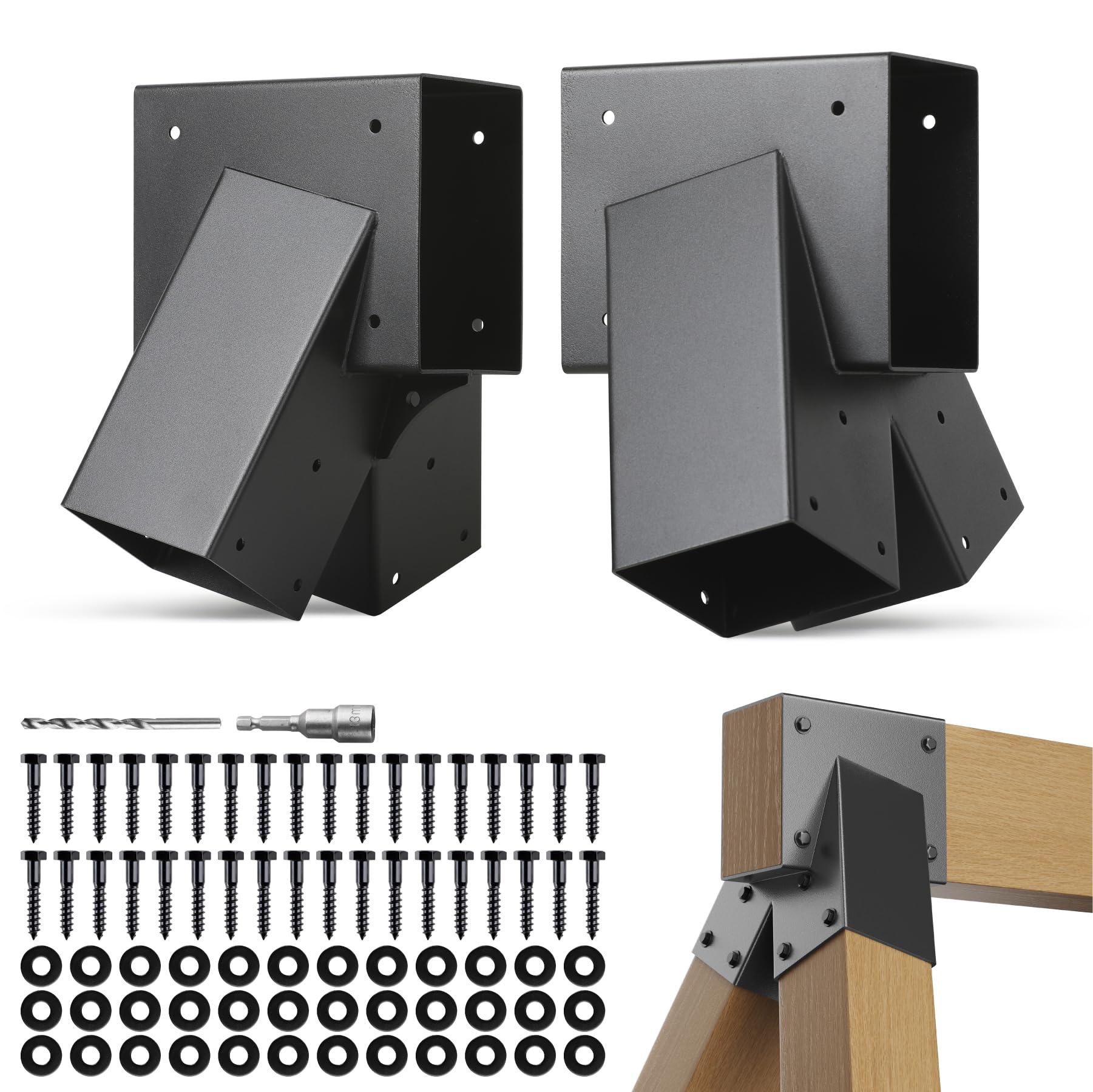 Hulave 2pcs A-Frame Swing Set Brackets, 201 Stainless Steel Swing Bracket Kit with Mounting Accessories(Black)