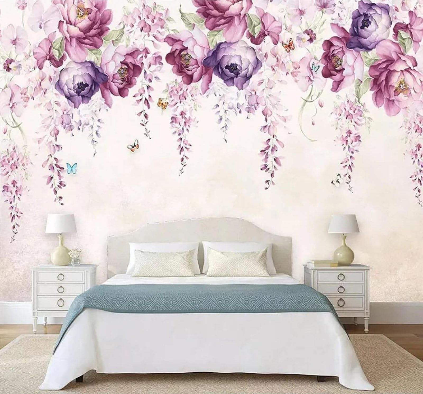 Xlming 150Cm×105Cm(B×H) Hand Painted Beautiful Violet Peony Butterfly 3D Wallpaper Luxury Home Dining Decor Paste Sofa Living Room The Wall For Bedroom Mural-150Cm×105Cm