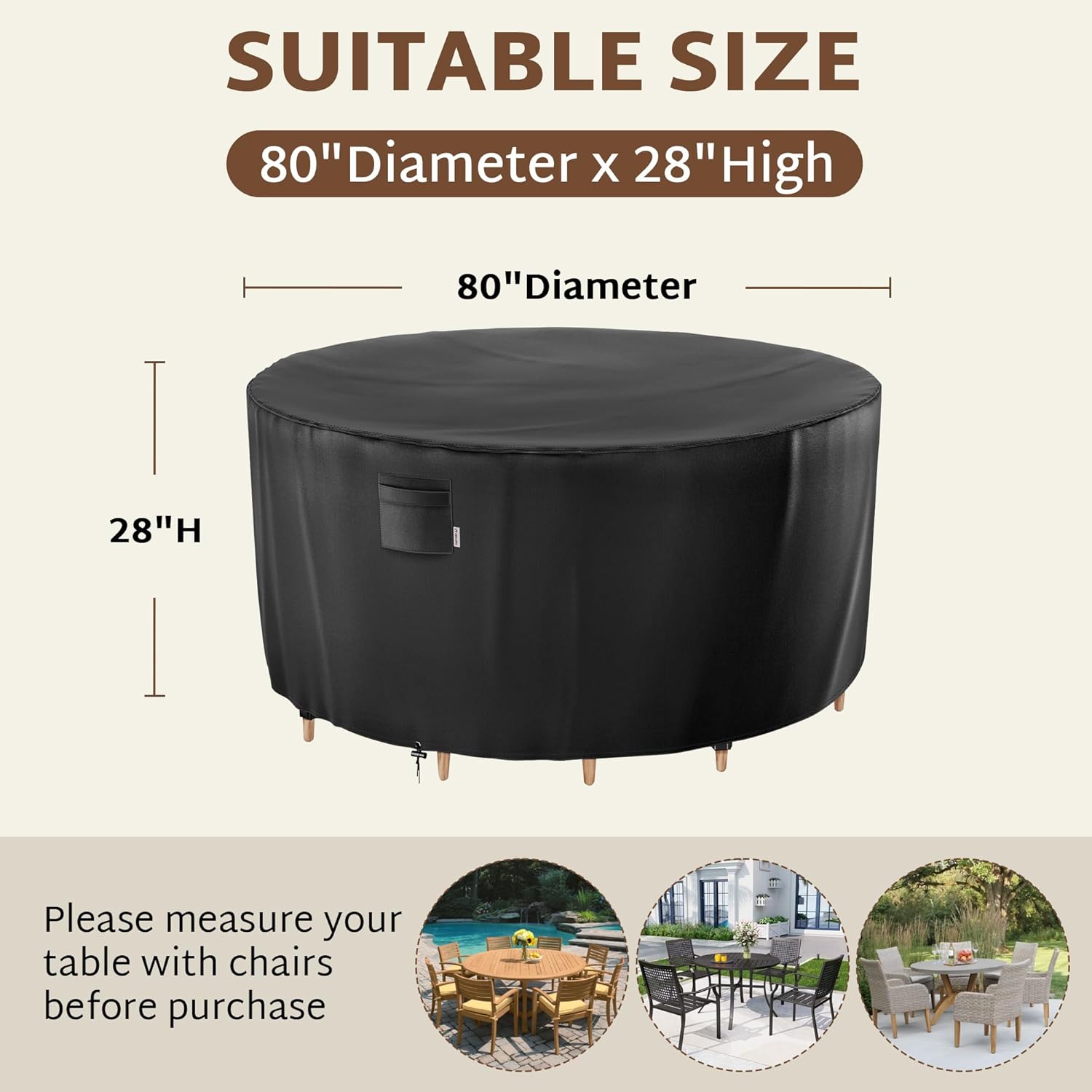 iBirdie Round Patio Furniture Cover 80 x 28 inch, Outdoor Waterproof and Weatherproof for Garden Table and Chairs, Heavy Duty 600D, fit 80, 79, 78 Diameter