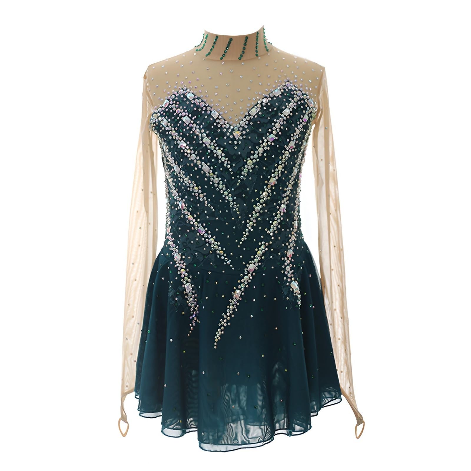 Girl's Shiny Rhinestones Figure Skating Dress, Women's Handmade Competition Ice Skating Dresses, Customizable(Large) Green
