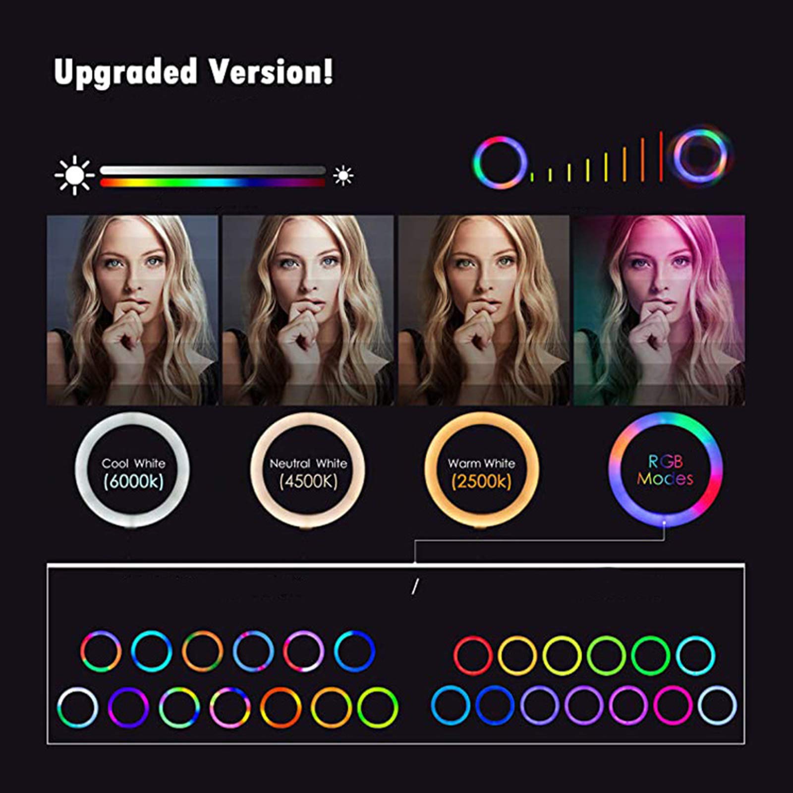 Luce ad Anello da 8" Luce per Selfie con Clip 3 Modalita` di Illuminazione Lampada Anulare Regolabile RGB Selfie Ring Light LED per Youtube,Trucco