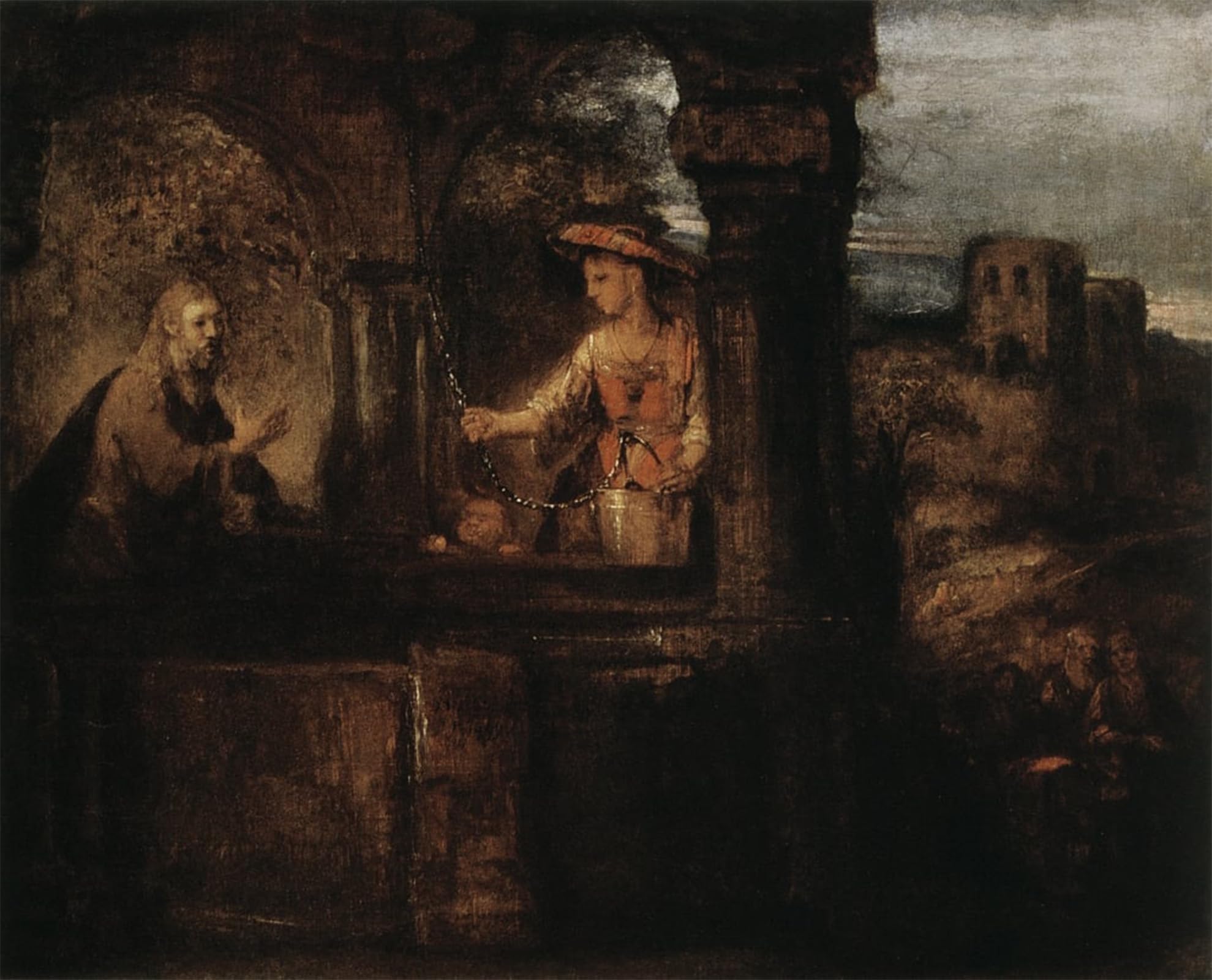 ARTXLXXBN Famous Prints Artwork Pictures Poster Painting Art Christ and the woman of samaria by Rembrandt van Rijn Artwork Landscape Pictures for Home Decor 60x90cm