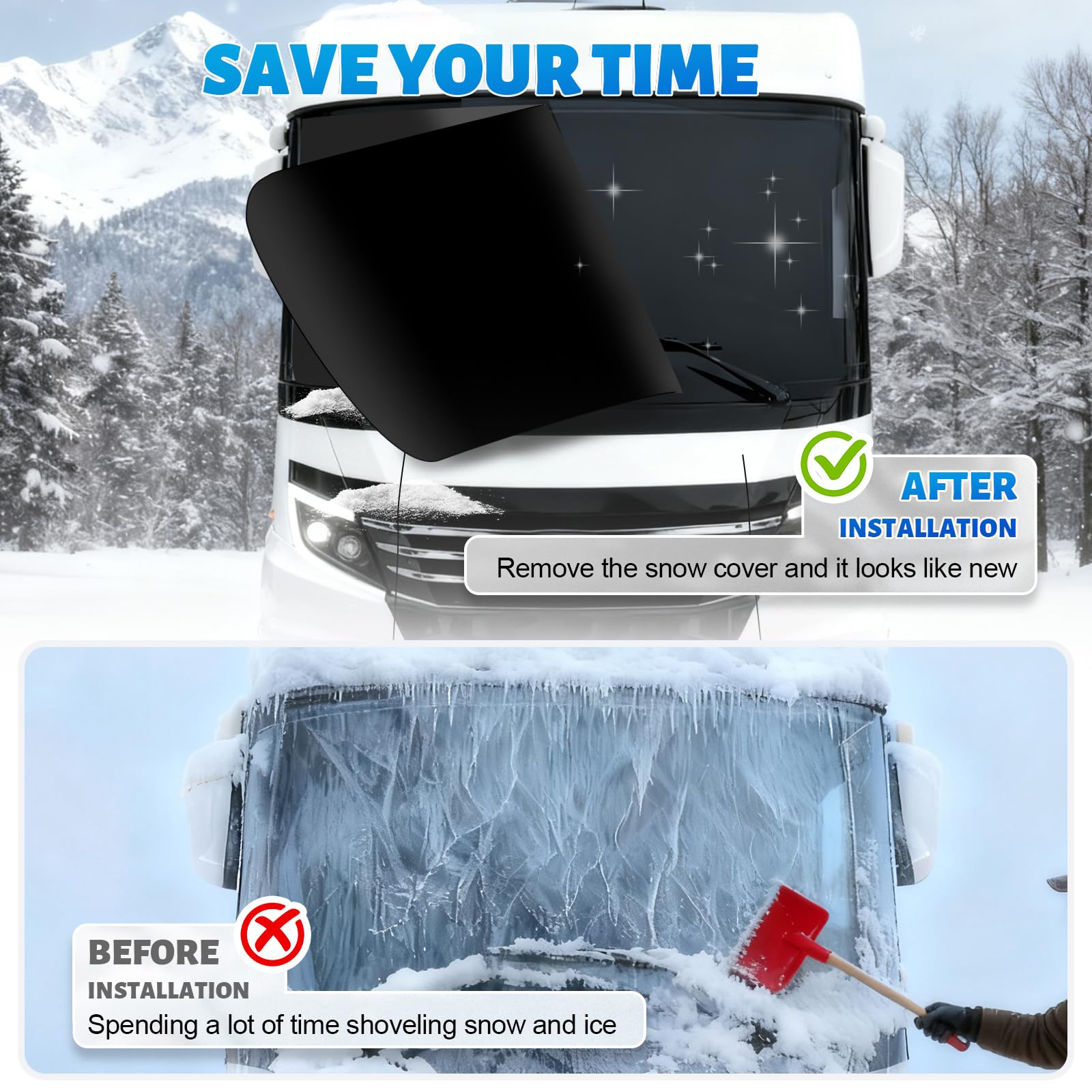 Funda para Parabrisas de Coche para Autocaravanas integradas, Funda Envoltura de Parabrisas de Lujo 600D para Clase A, Impermeable, Nieve, Hielo, Escarcha, Polvo, Sol (Negro) — view 5