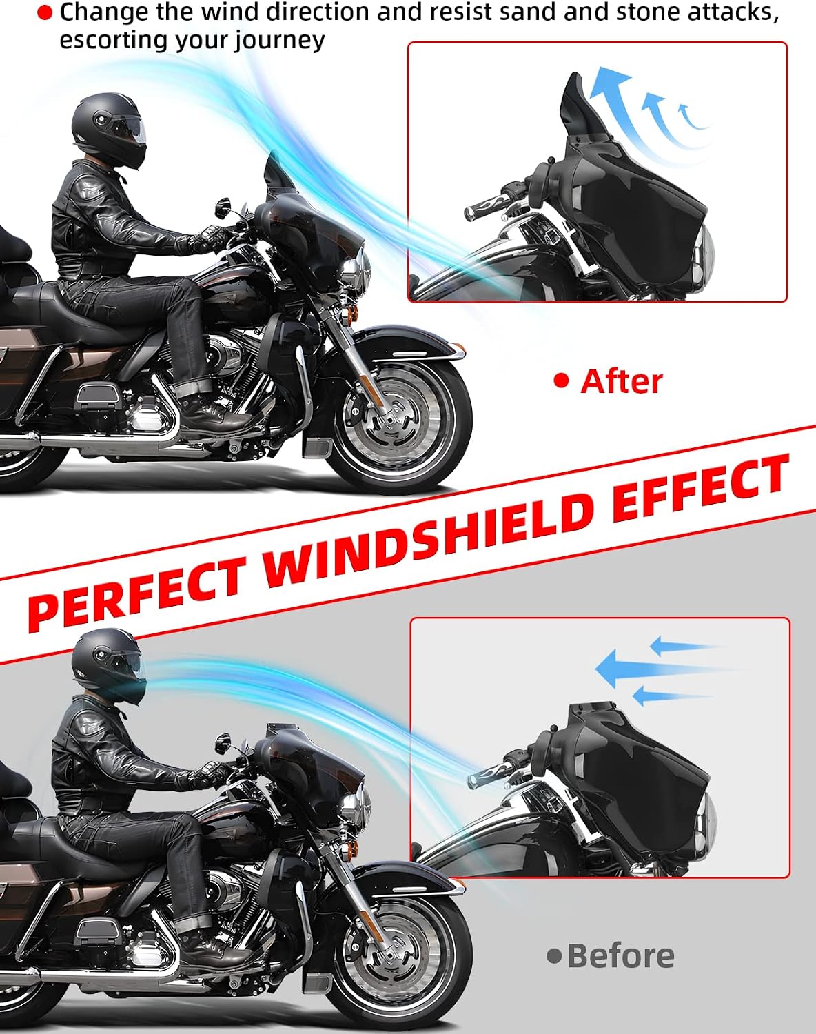 Amazicha Black 8" Wave Windshield Windscreen Compatible for 1996-2013 Harley Davidson Touring Street Glide/Electra Glide/Tri Glide FLHT FLHX FLHTK FLHTC FLHTCU