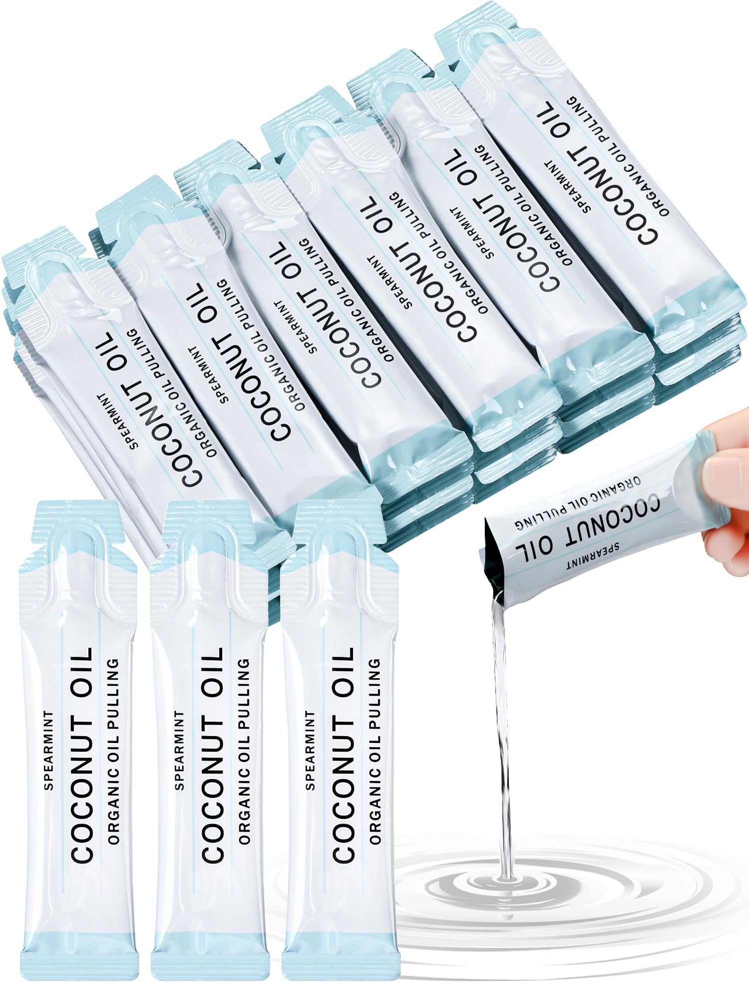 Loopeer 50 Pcs Organic Oil Pulling Travel Sachets Coconut Peppermint Oil Pulling Coconut Oil Pulling for Teeth Coconut Mouthwash for Teeth Whitening and Healthy Teeth