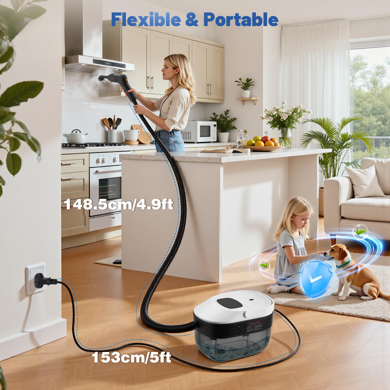 Limpiador a Vapor de Mano 2500 W, 3 Barras, 6 Cepillos, 1600 ml, Velocidad Regulable