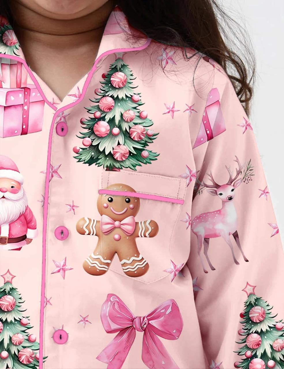 WenaZao Mommy and Me Christmas Pajamas Satin Silk Christmas Pajama Set Matching Xmas Pjs for Mother Daughter (Girls, 24 Months, Bow-Pink)