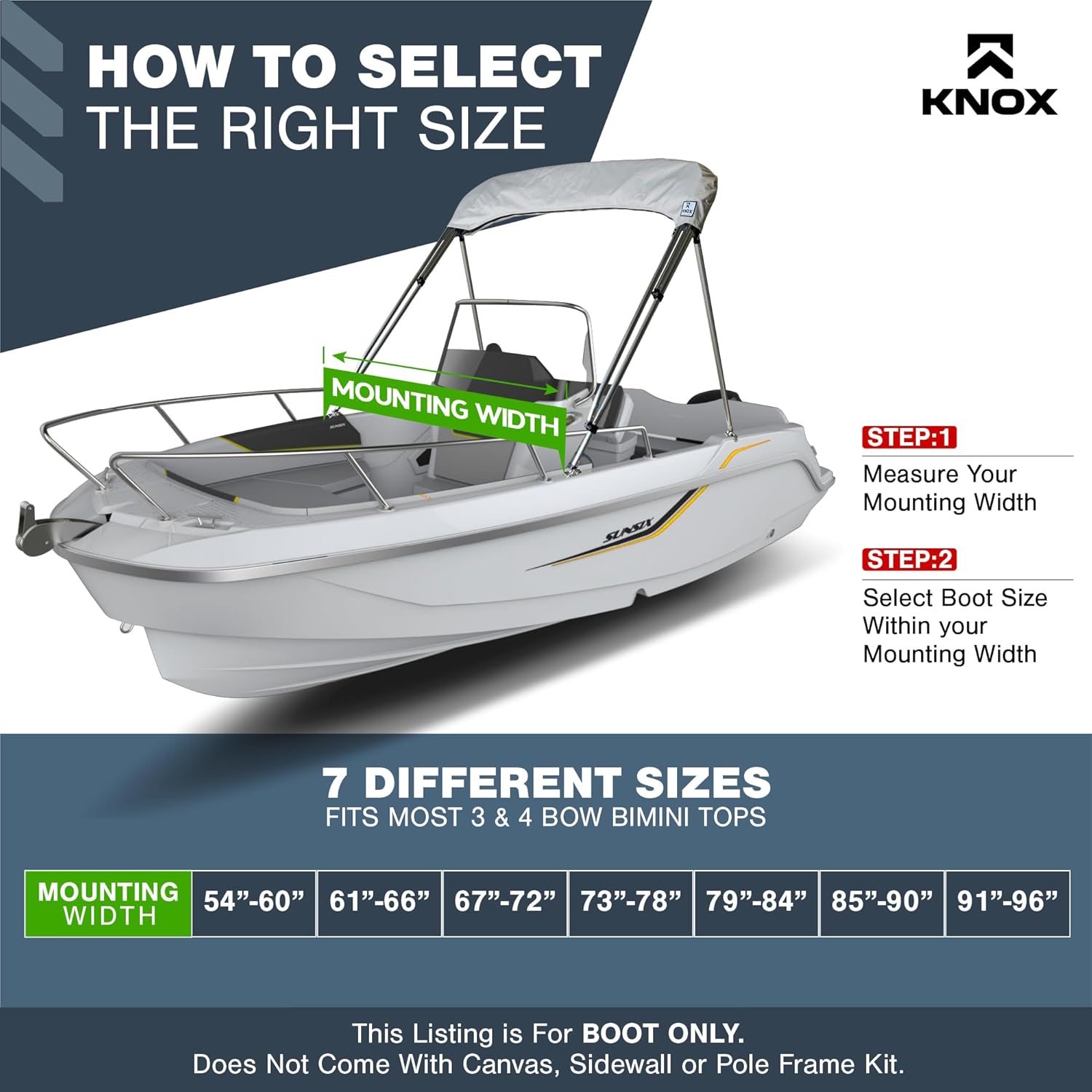 Bimini Top Boot Cover Replacement, Fits 3 Bow & 4 Bow Bimini Tops for Boats, 900D Marine Grade Canvas, Fadeproof, Waterproof Sun Shade Boat Canopy Storage, No Frame, 54"-60" W, Light Gray