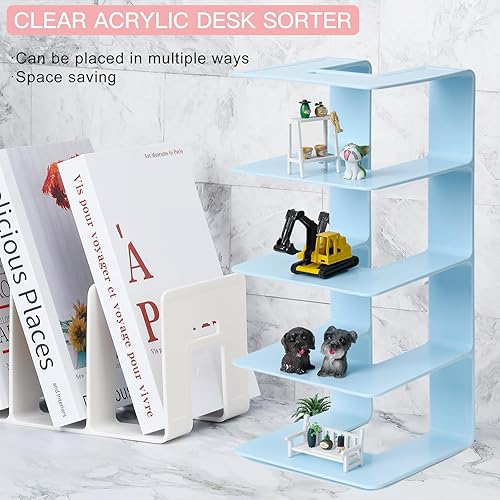 Miniatura 5 de Noger Soporte para archivos de escritorio, organizador de bolso con 4 compartimentos, divisor de libros, cartera, estante de almacenamiento de