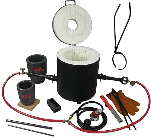 Kit de horno de fusión de metal de gas de doble quemador de 35.3 lbs Herramienta de fundición de forja de propano Levantamiento y vertido 2 en 1