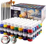 Artecho Acrylic Paint Set 24 Colors 2oz/59ml with 12 Brushes, Art Supplies | Permanent rich pigment non-toxic craft kit for canvas, fabric, rock, wood, ceramic, Great gift for adults & beginners