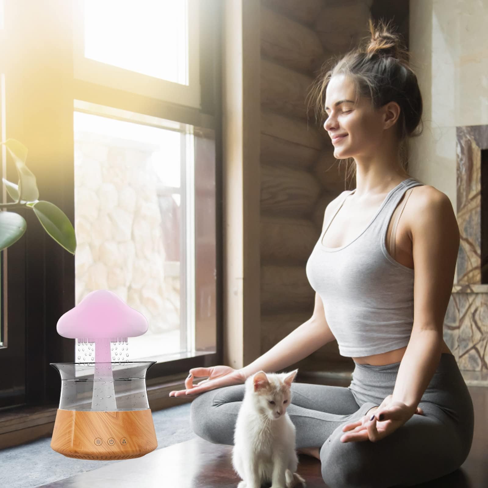 Humidificateur à nuage de pluie pour chambre à coucher et chambre d'enfant, diffuseur d'huile en forme de champignon avec LED 7 couleurs pouvant être utilisé comme veilleuse (avec télécommande)