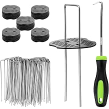 Velway 50 Weed Membrane Pegs with 50 Buffer Washer, 6 Inch Garden Stakes
