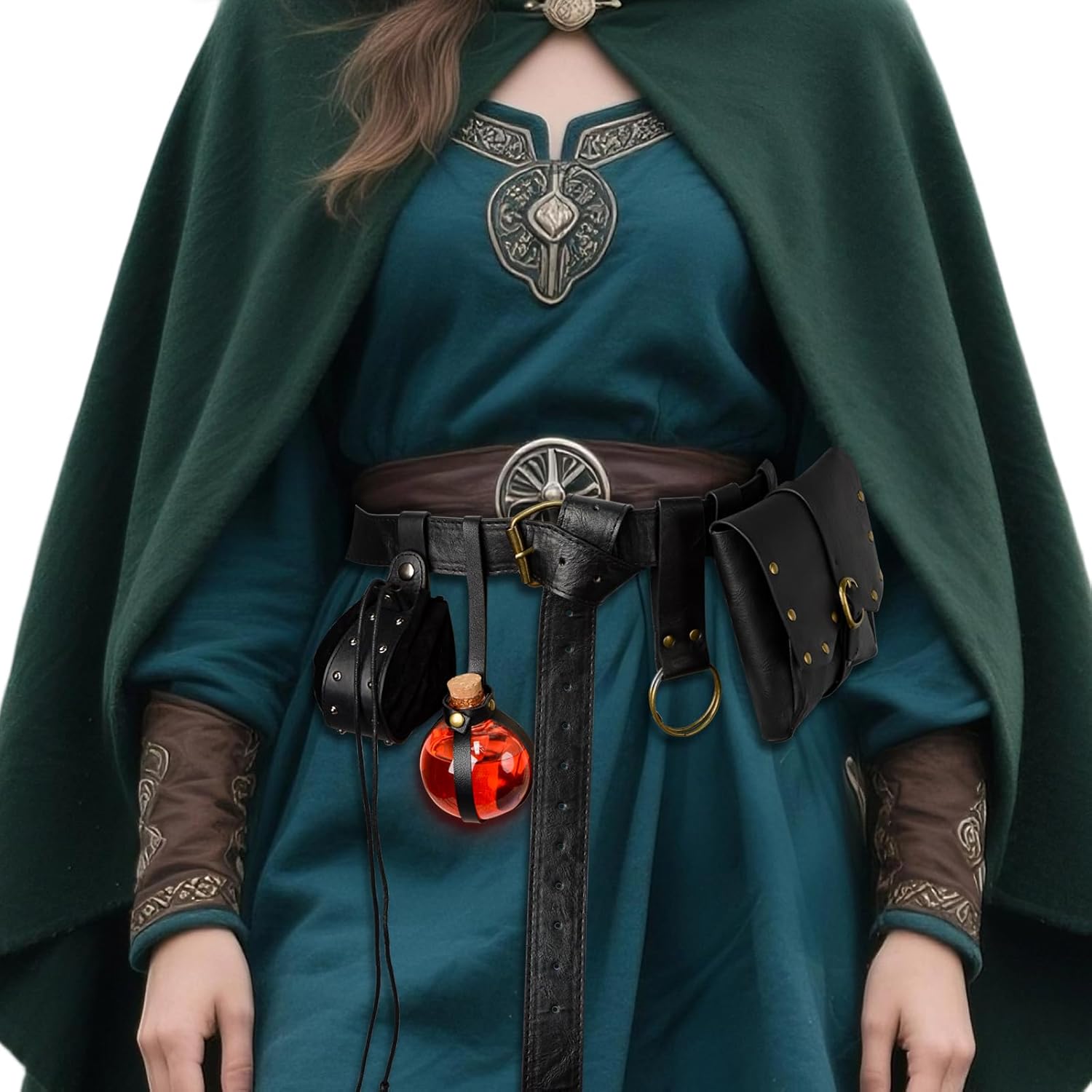 Renaissance Belt Pouch Viking Leather Medieval Belt Waist Bag Pirate Cosplay Festival Halloween Adjustable Accessories (Pouch-Black) - Image 6