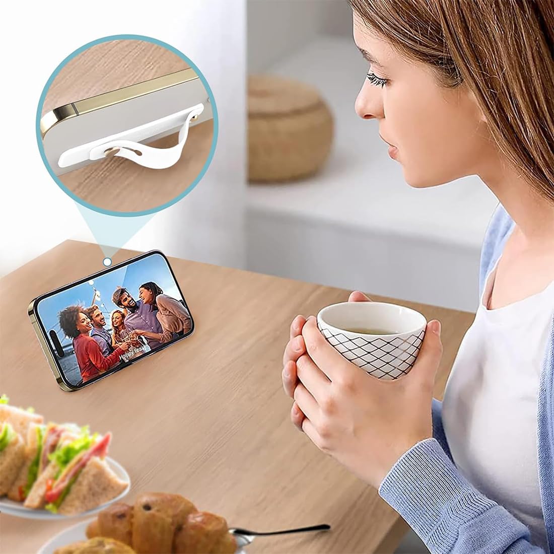 Set 6 Supporti per cellulare da dito con cinturino in silicone, porta telefono telescopico per una presa sicura e facile(6 colori)