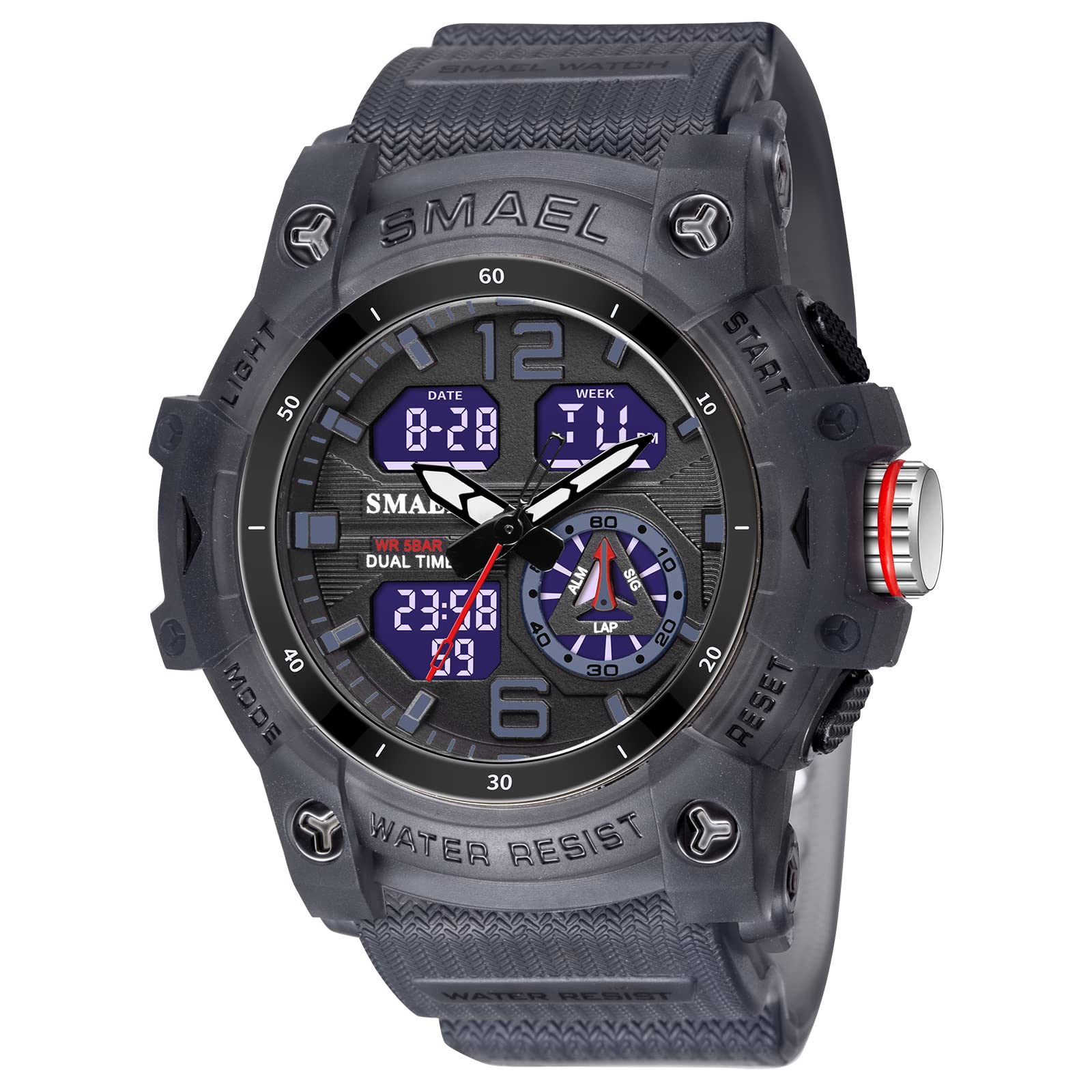 SMAEL 8007 Orologio sportivo da uomo digitale orologio da polso da uomo con doppio movimento al quarzo (oro nero), Nero oro
