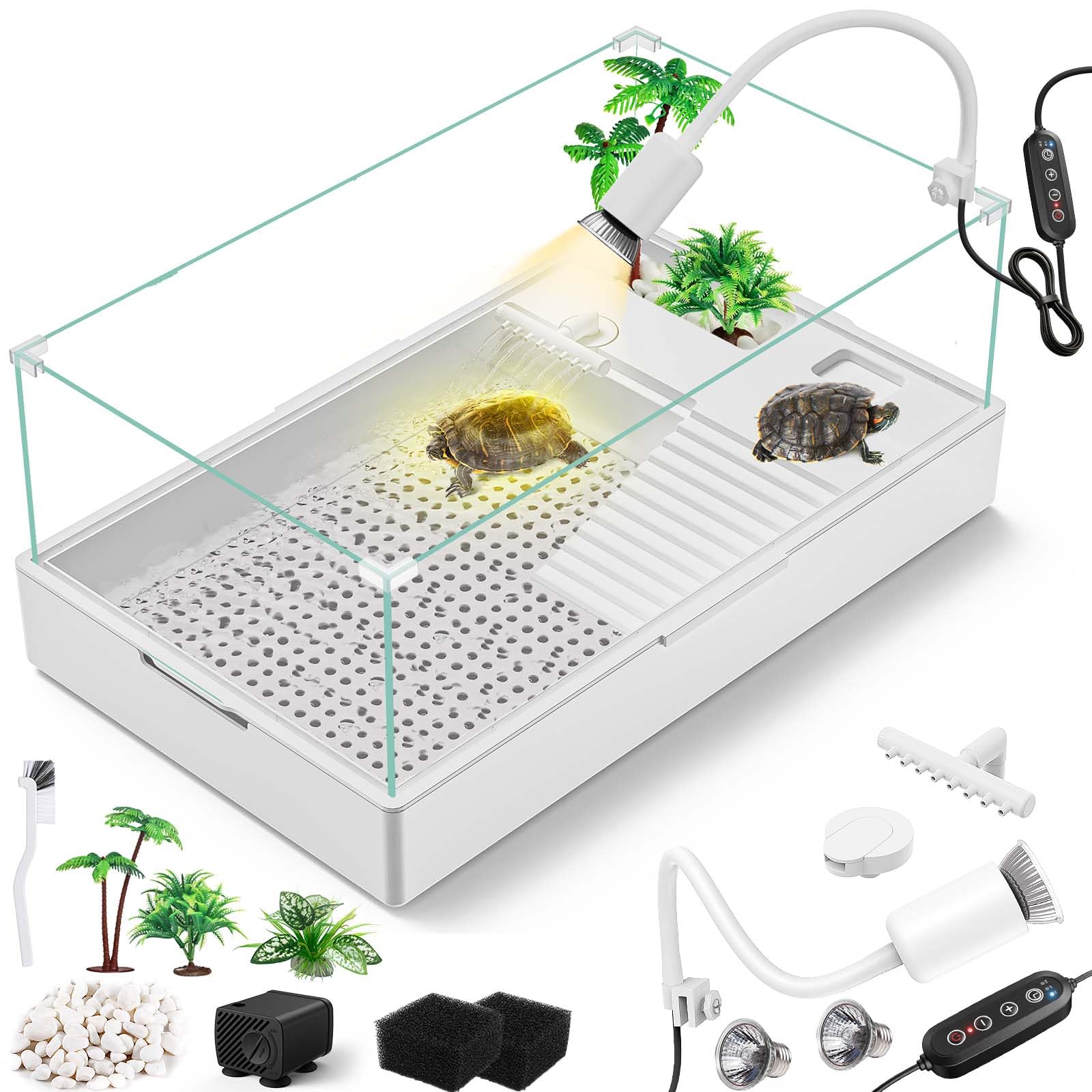 Moonorange Kit serbatoio per tartaruga grande (serbatoio + luce + pompa dell'acqua) kit di avviamento per serbatoio di tartaruga in acrilico con soffione doccia a pioggia migliorato, pompa dell'acqua