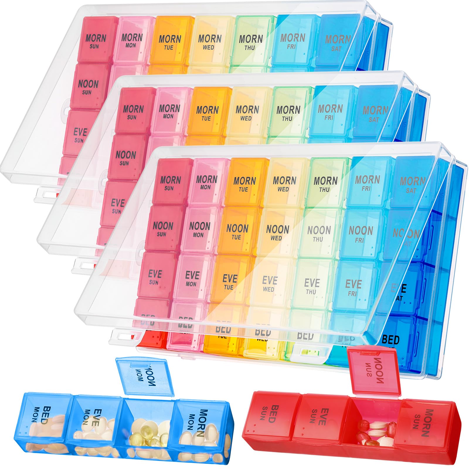 Dandat 3 Pack 10.2 inch Weekly Pill Organizer 4 Times a Day Pill Organizer 4 Times a Day Large Medicine Box Travel Daily Cases Holder 28 Days