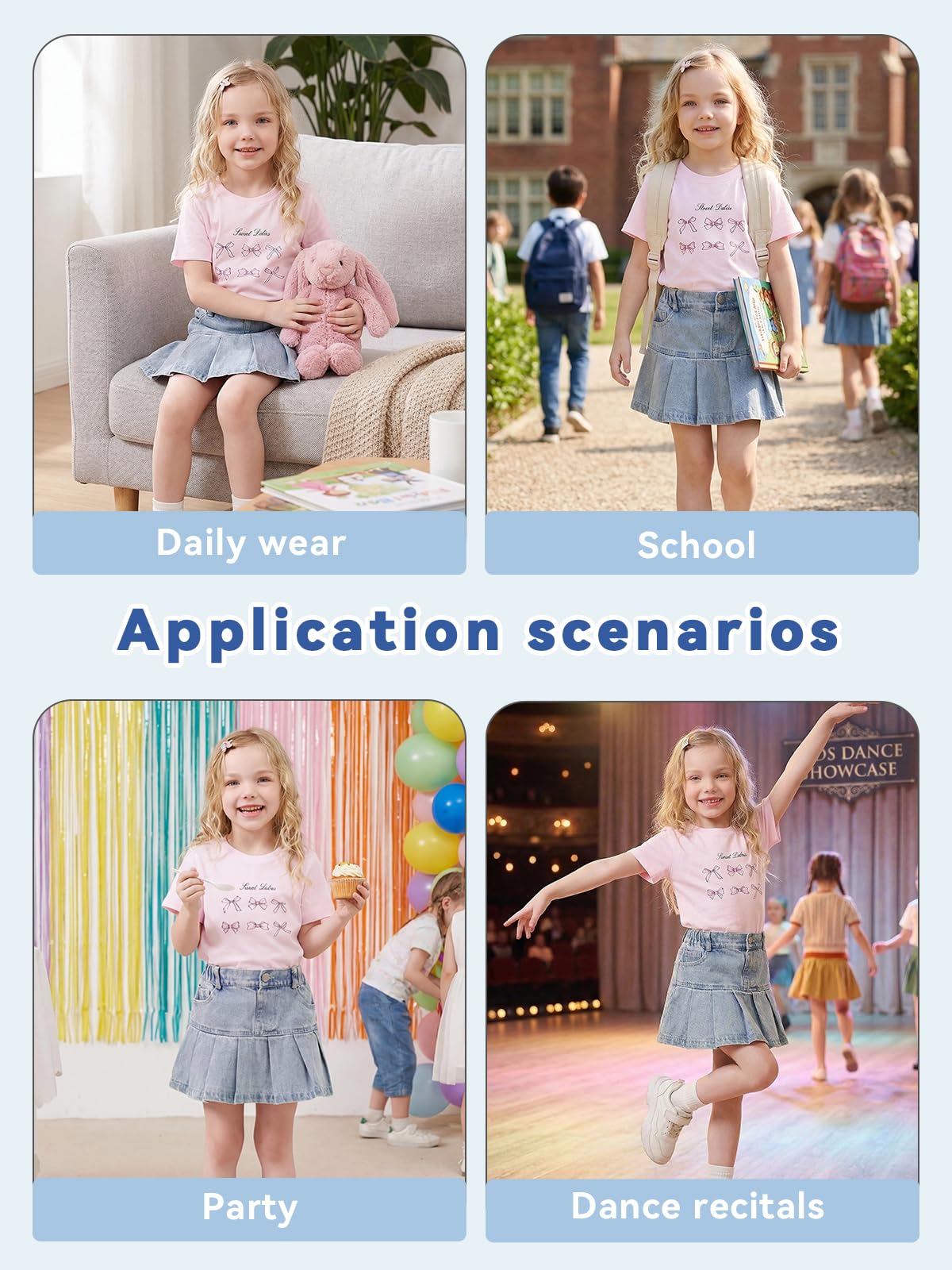 Miipat Faldas Vaqueras para Niñas Faldas-Pantalón Vaqueras de Corte Acampanado con Cintura Elástica Pantalones Cortos y Bolsillos para Niñas Pequeñas