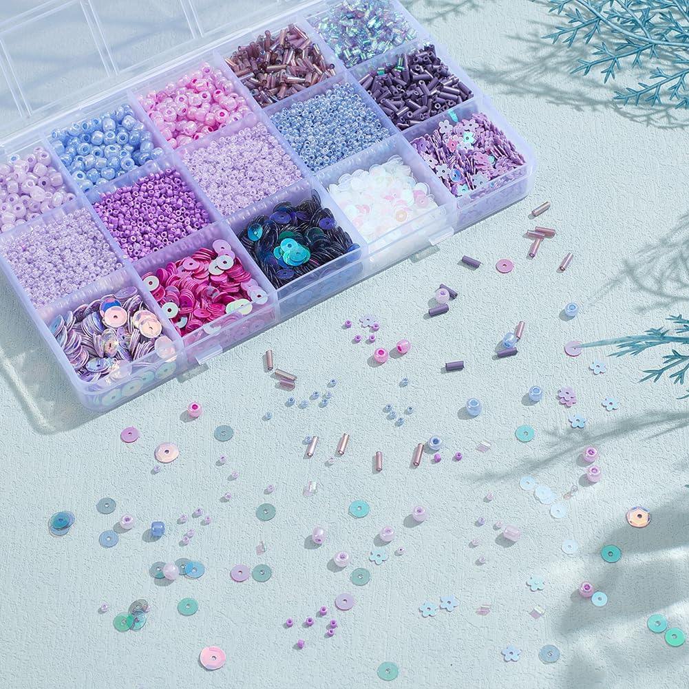 136G Assorted Purple Theme Beads 15 Style Mixed Shape Seed Tube Loose Spacer Beads Bulk for Jewelry Making Accessory Supplies DIY Craft Necklace Bracelet Dangle Earring Ankle - Image 4