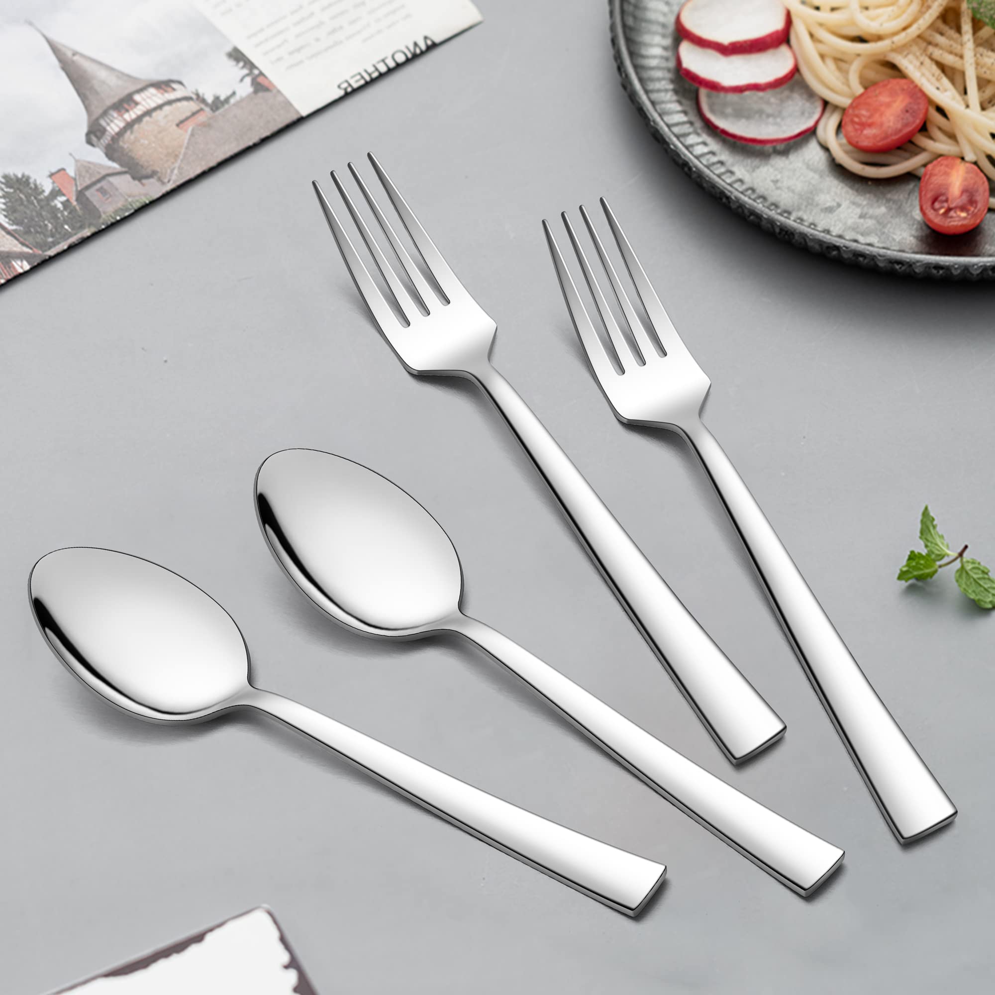 HaWare Set Posate 12 Pezzi – 6 Forchette E 6 Cucchiai Da Tavola In Acciaio Inox – Finitura Lucida, Lavabili In Lavastoviglie