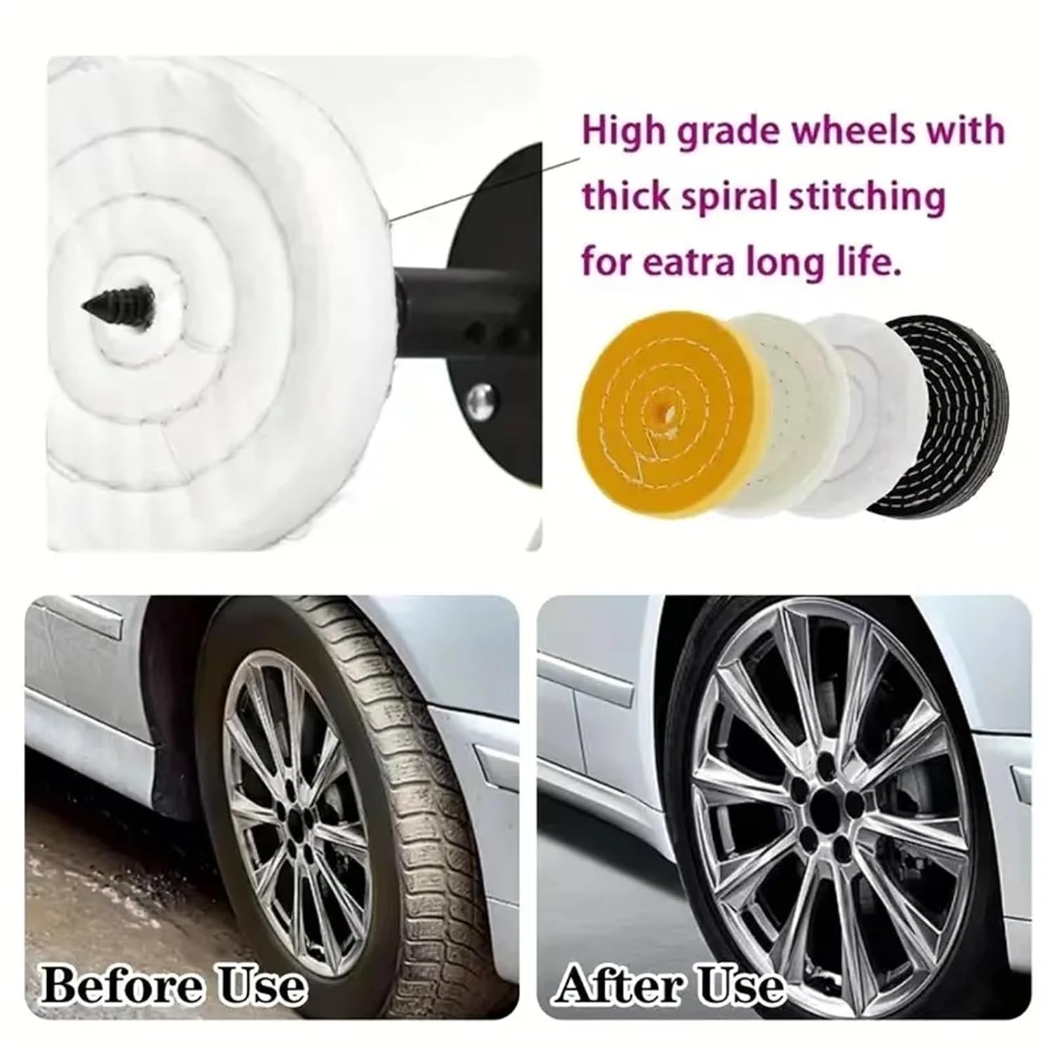Buffing Pad for Angle Grinder 4Pcs Buffing Polishing Wheels with 3 Pcs Compounds and 1/4" Shank for Bench Grinders/Bench Buffer Rotary Tools