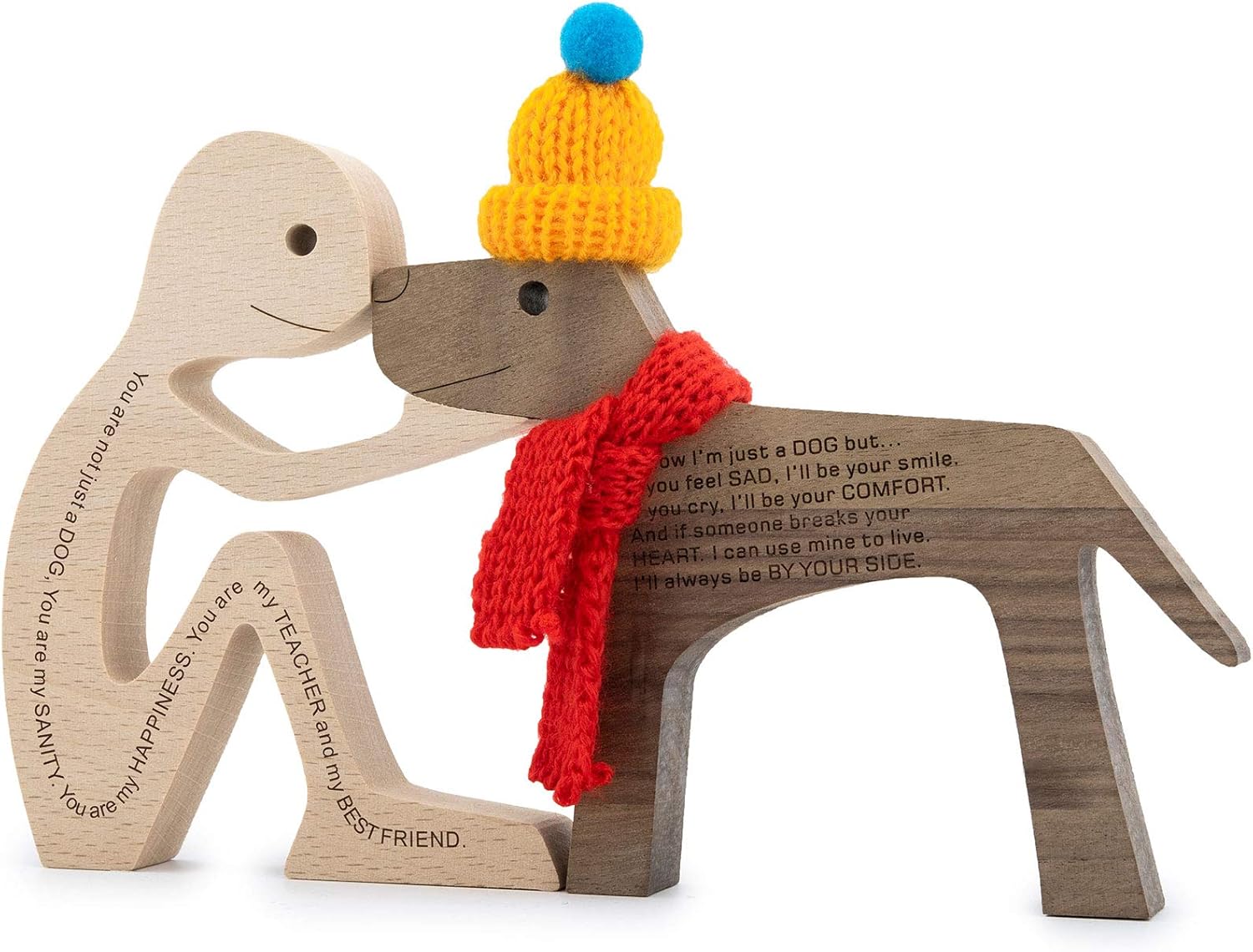 Girl and Dog Wood Sculpture Room Decor Carved Wooden Figurines Desk Decorations Home Accents Pet Lover Gifts(Large Size)