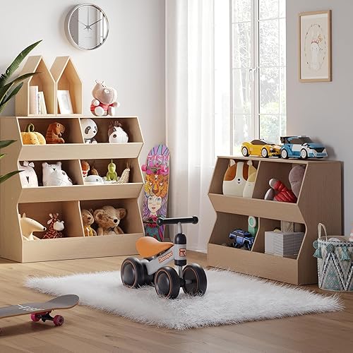 Miniatura 7 de DINZI LVJ Estantería para niños, organizador de almacenamiento de juguetes, armario de juguetes de madera, estantería para niños de 4 cubículos,