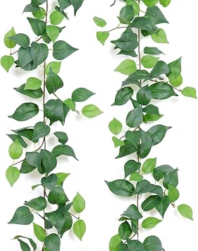 Dremisland 2 Strands Artificial Ivy Vine Hanging Plants 6.7ft Fake Scindapsus Vines Garland Greenery Ivy Garland Faux Hanging Plants Greenery Decoration for Bedroom Wall Patio Party Wedding Decor