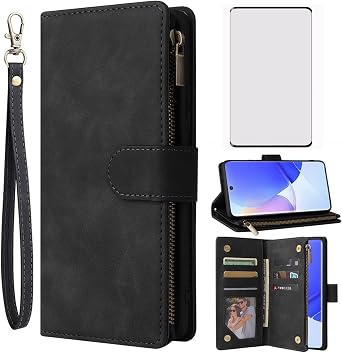 Asuwish Compatible with Honor 50 5G/Huawei Nova 9 Wallet Case Tempered Glass Screen Protector and Leather Flip Cover Card Holder Cell Accessories Phone Cases for Hawaii Nova9 Honor50 Women Men Black