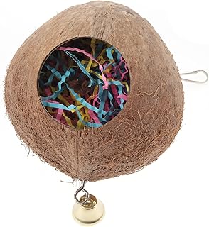 TEHAUX Parrot Coconut Shell Swing Natural Wooden Chew for Birds and Parakeets Cage Hanging Climbing Playground Accessory Safe Material