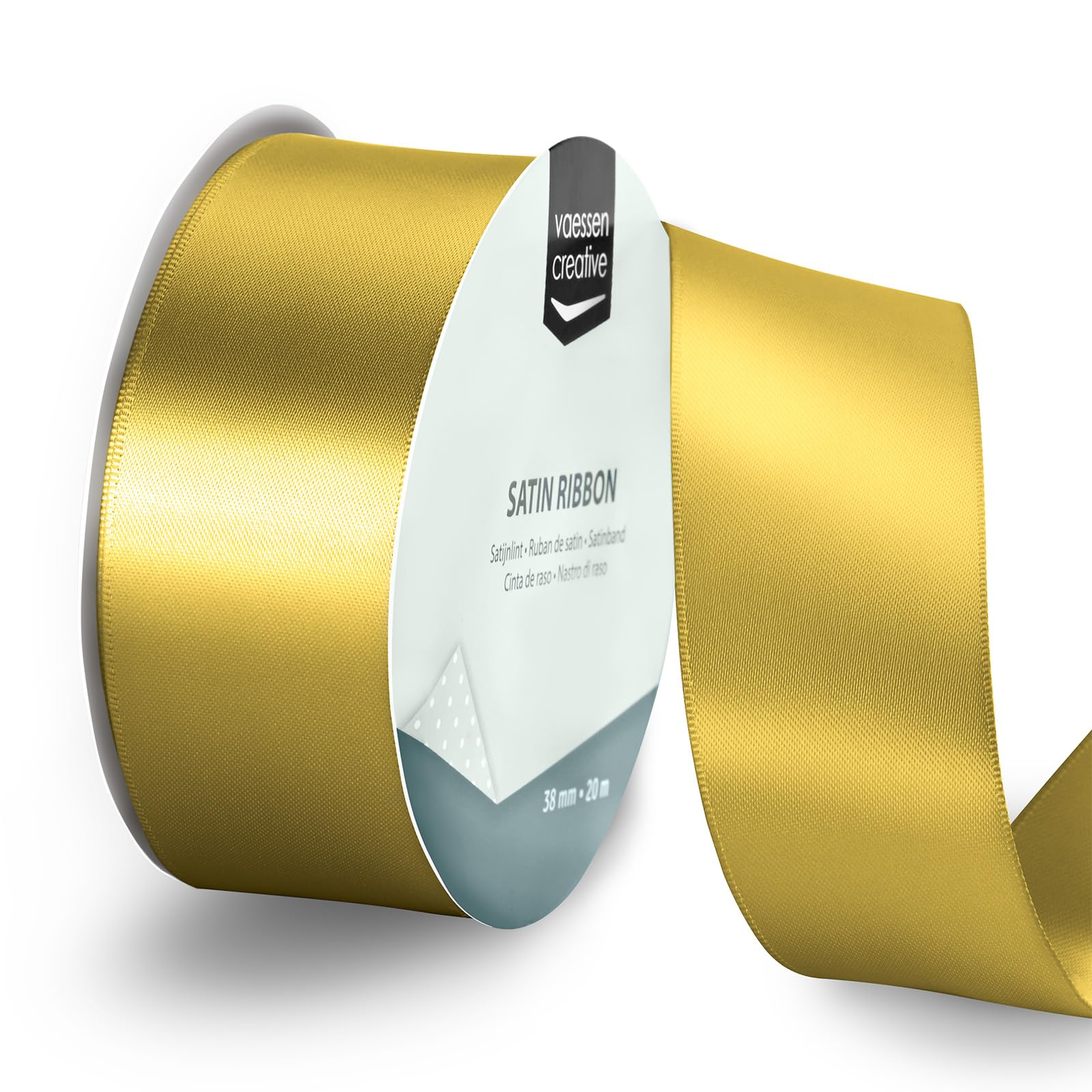 Vaessen Creative Satin Ribbon Gold - 65.6 ft x 1.5" - Thin Ribbon for Gift Wrapping and Crafting