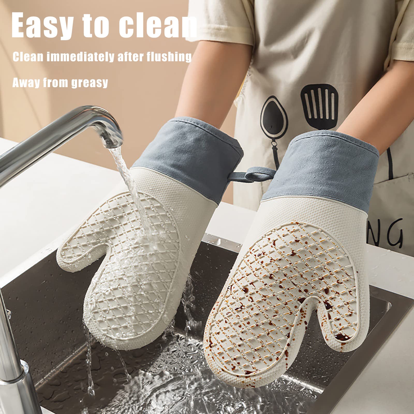 Guantes de horno de silicona, guantes de horno de cocina, guantes de horno de cocina con forro acolchado, alta resistencia al calor 500 grados, naranja, par de
