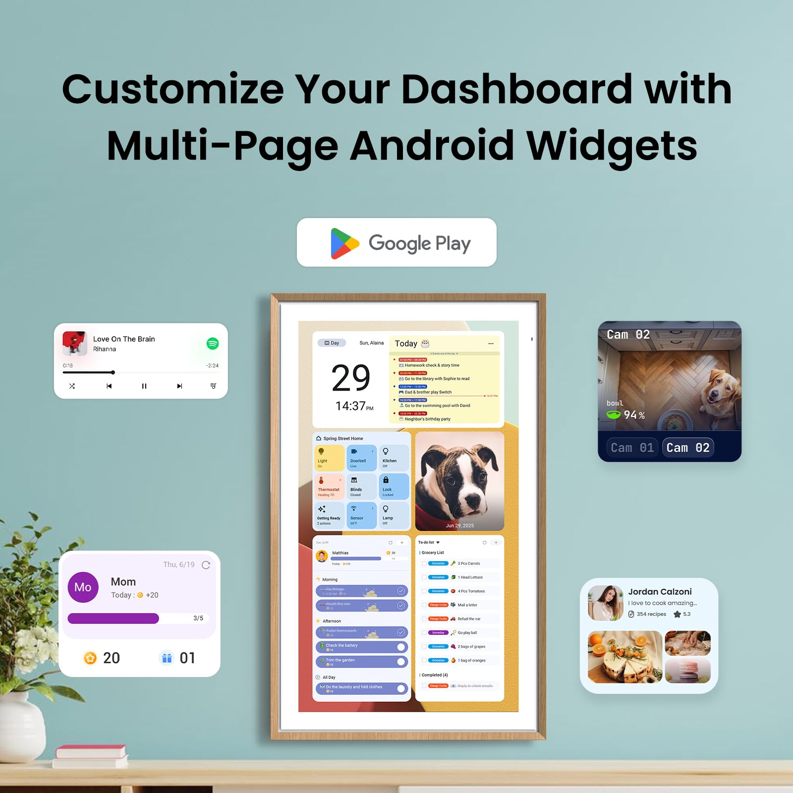 ApoloSign 21.5-inch Digital Calendar: Dual Mode Calendar with Google Play & Multi-calendar Sync, Electronic Planner & Chore Chart, Smart Touchscreen, Interactive Display for Family Schedules (Teak, 21.5")