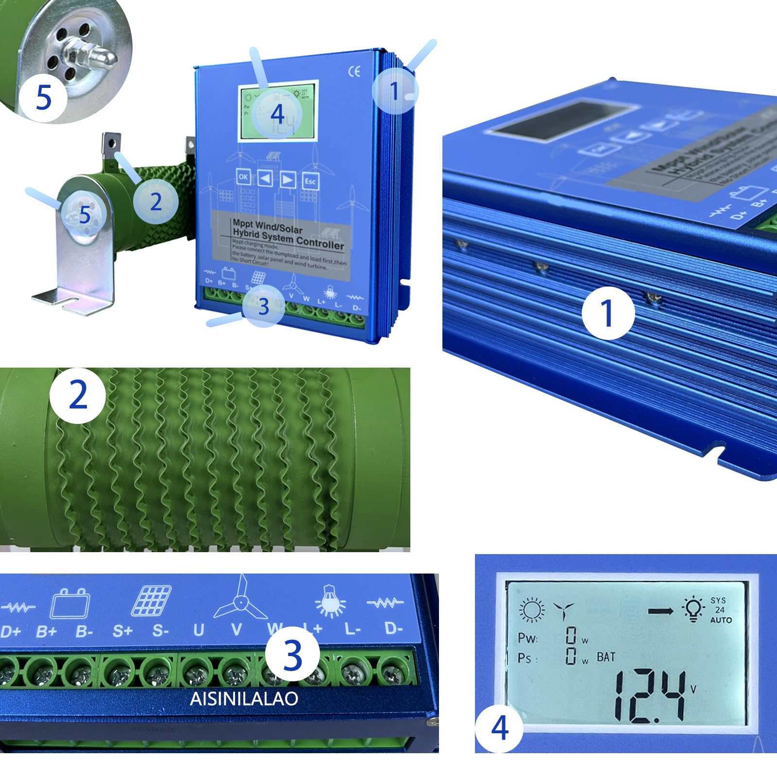 Hybrydowy sterownik 1800W 12V 24V 48V Wiatr Fotowoltaiczny MPPT regulator do ładowania baterii z turbiny wiatrowej