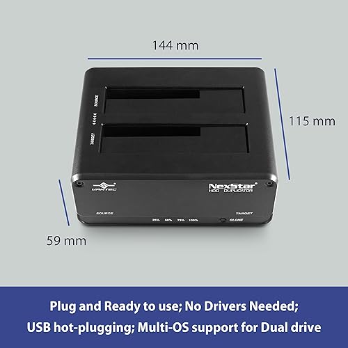 Miniatura 6 de NexStar JX, USB 3.2 Gen1, base de doble bahía para unidad SATA III con función de clon, USB 3.2 Gen1 (NST-D258S3-BK), negro