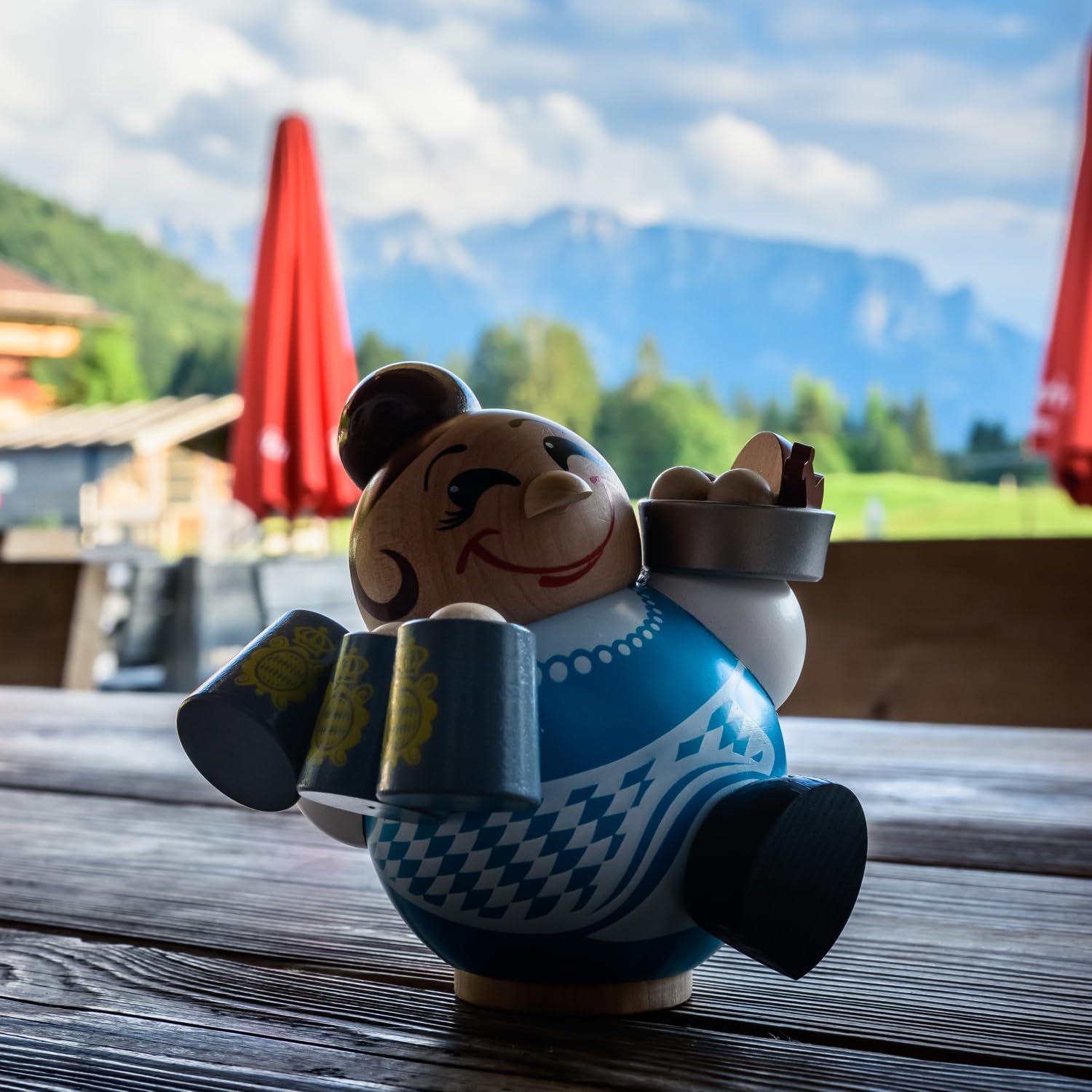 Figurine Fumeur Seiffener Volkskunst - Serveuse 10cm Artisanat Allemand