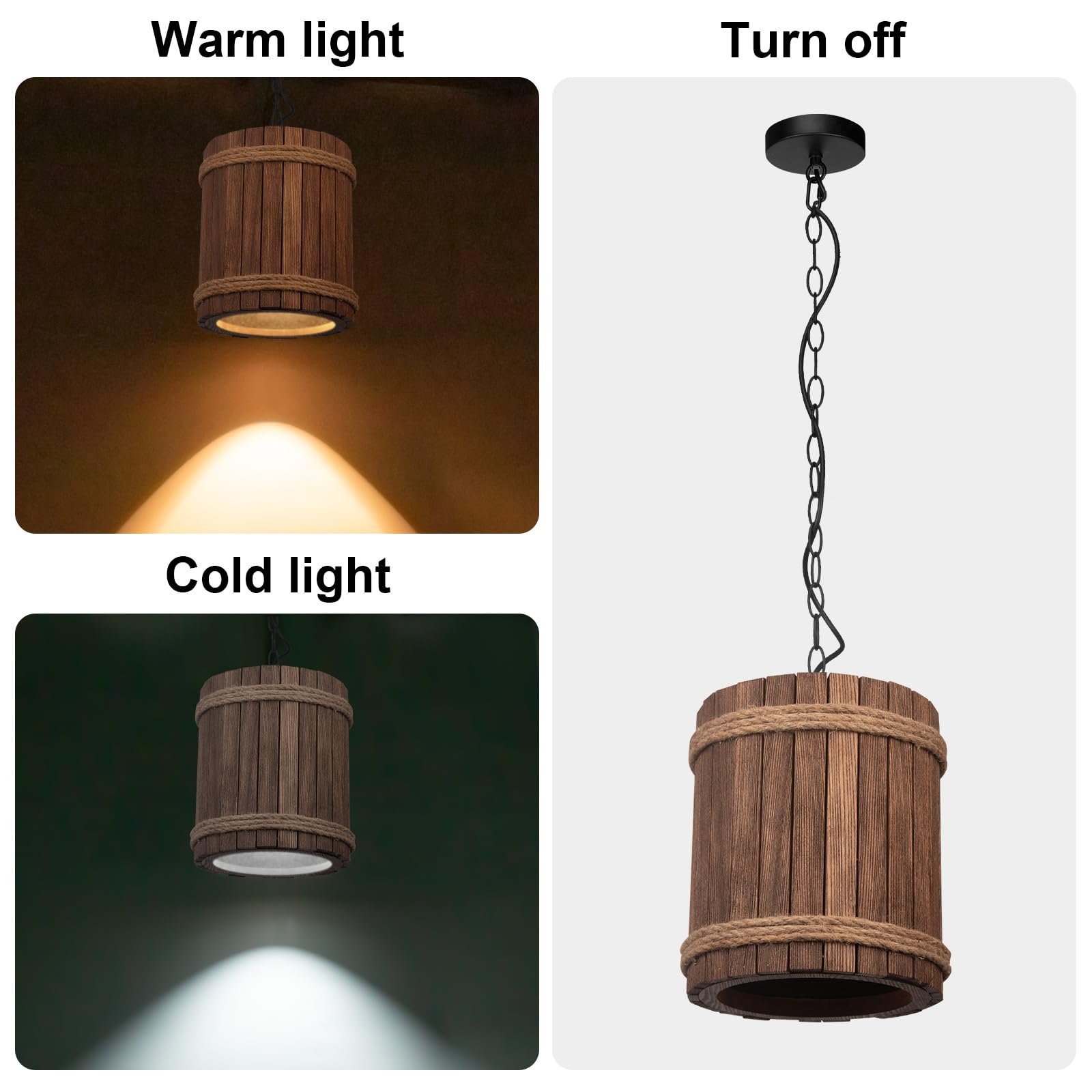 Lampa wisząca z drewna LED, matowa lampa wisząca w stylu vintage, do sypialni, klatki schodowej, gabinetu