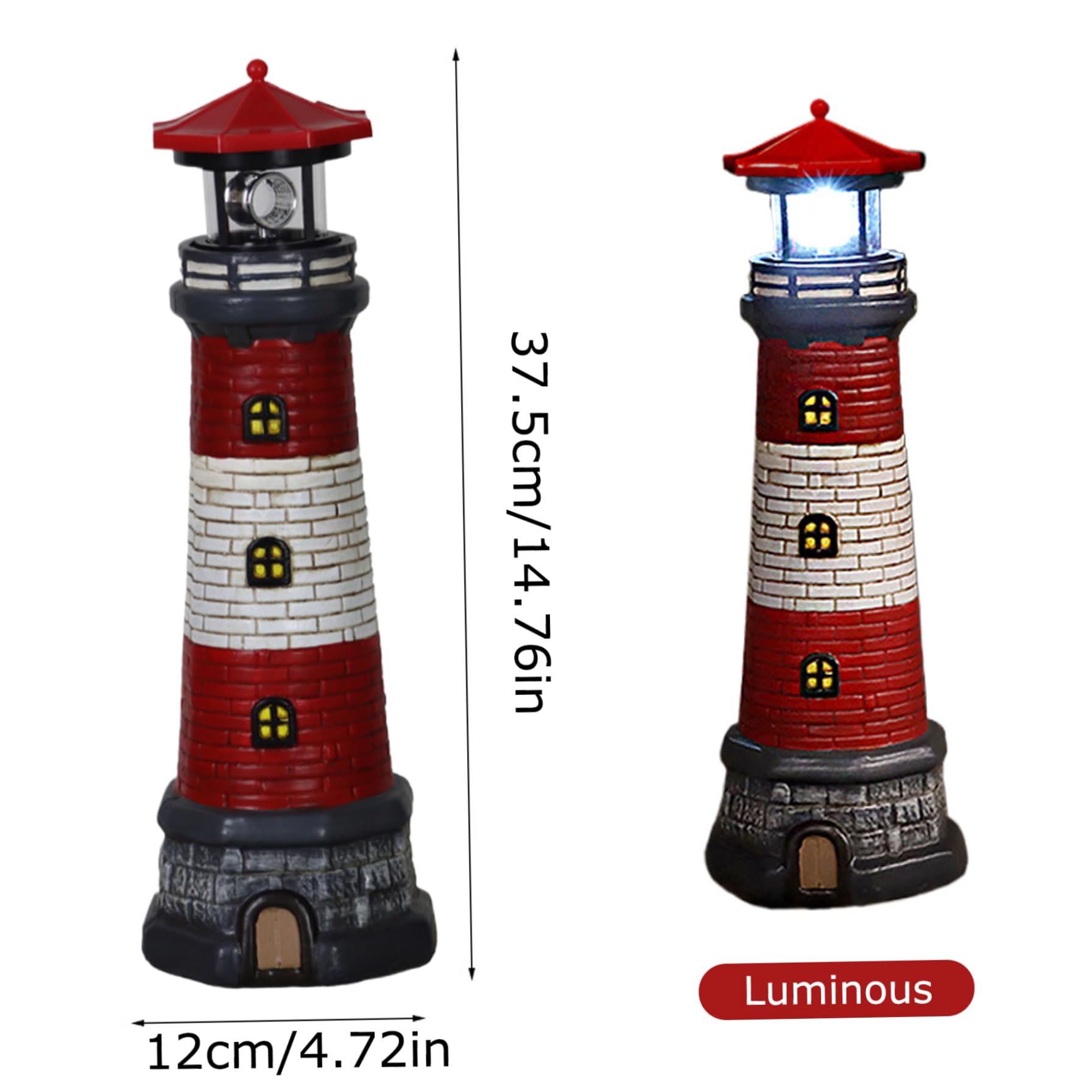 Lighthouse solar con luces LED de baliza giratoria, lámpara de faro, decoración de luces de césped impermeables, luces solares giratorias automáticas para patio, patio, tierra, decoración de mesa/4.7