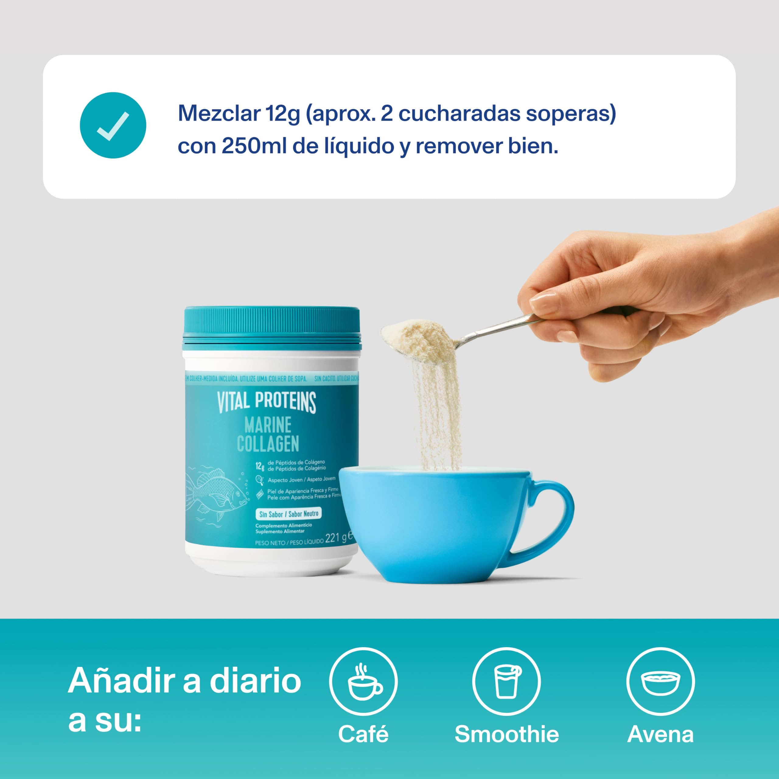 Vital Proteins Colágeno Marino en Polvo 221 g, Péptidos de Colágeno Hidrolizado Tipo I y III, Suplemento alimenticio sin sabor, sin gluten, sin azúcares