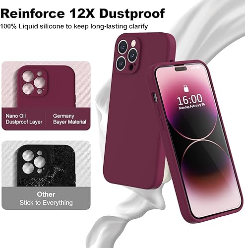 Miniatura 301 de BossKiss Funda compatible con iPhone 14 Pro, silicona mejorada [protección de cámara] [2 protectores de pantalla 9H], forro interior de microfibra